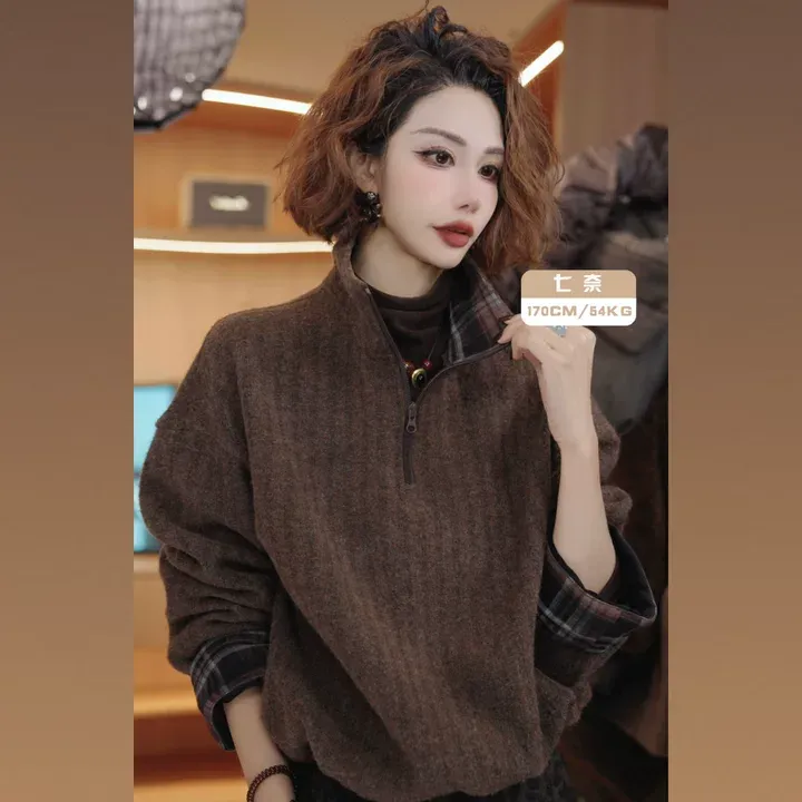 七奈 「芋绒」百搭休闲显瘦合身加绒卫衣QN13683