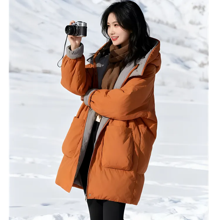 时尚加厚保暖连帽棉服外套女大码遮肉宽松防寒2025冬季加厚上衣