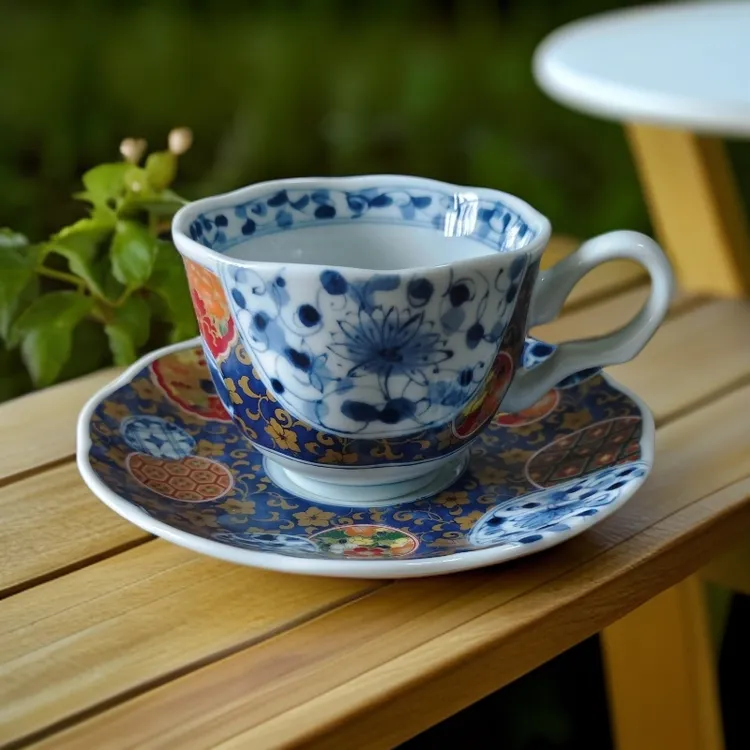 左艺千代源陶瓷釉下彩咖啡杯碟套装日本制精美红茶杯碟子古伊万里