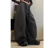 韩版弯刀春秋新款设计感高腰宽松阔脚裤百搭休闲拖地长裤W6883