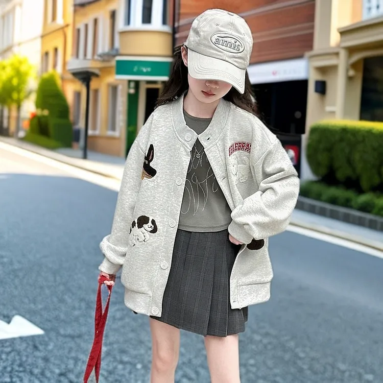 女童春秋棒球服2025新款儿童宽松开衫外套中大童立领韩版洋气百搭