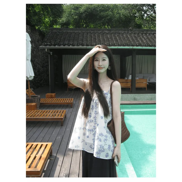 韩系甜美百搭背心2025夏季新款休闲无袖吊带抹胸两穿碎花上衣女装