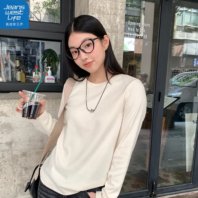 真维斯无界女260g薄绒打底T恤秋季修身显瘦百搭休闲舒适内搭上衣