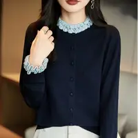 1509大码女装小香风针织衫秋冬温柔木耳边长袖花瓣袖减龄法式上衣