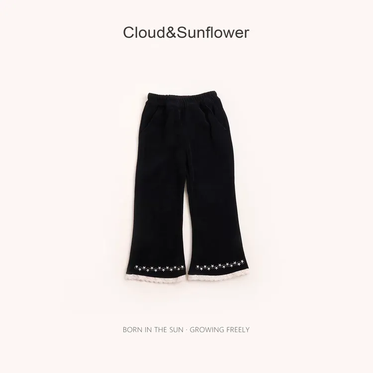 女童裤子春秋款2025新款时尚修身小黑裤微喇女宝韩范洋气喇叭裤