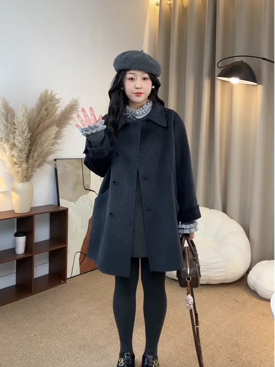 【薇薇专属】2025新款双面双色娃娃领减龄百搭小个子韩版羊毛外套