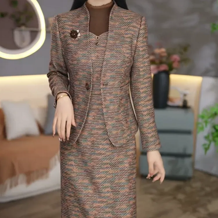  B186【外套+连衣裙】2025秋季新款高端轻奢优雅气质女人味套装裙