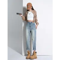 6826怀旧蓝哈伦老爹牛仔裤女2025秋季新款高腰显瘦弹力小个子