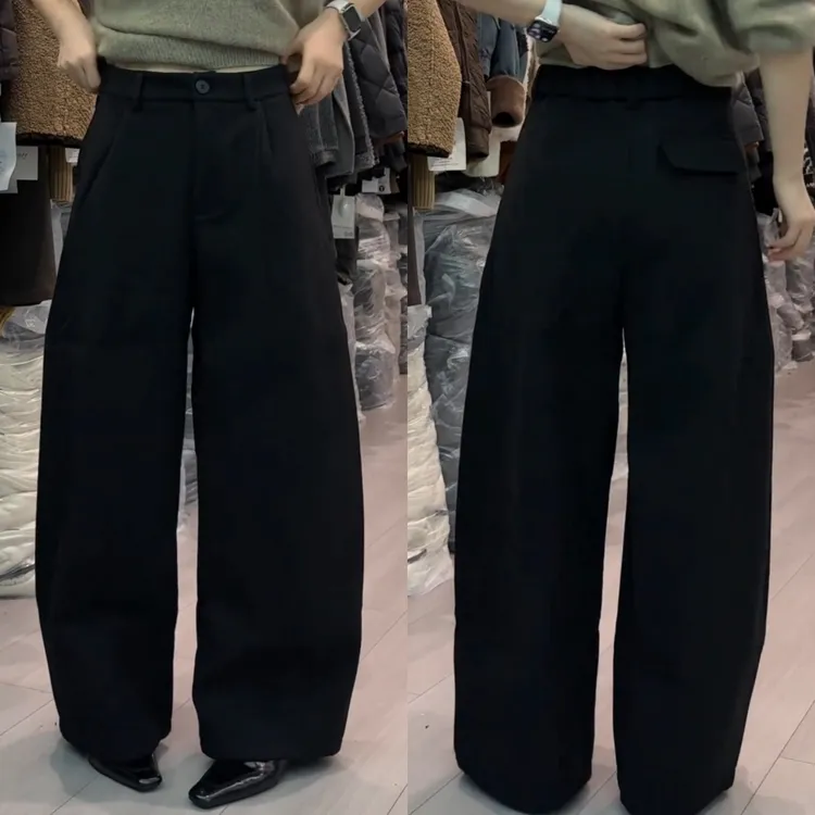 景倩妮黑色时尚西装休闲裤2025年秋冬新款加绒高腰显瘦宽松弯刀裤