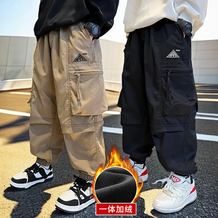 男童裤子冬款2025新款中大童加绒儿童工装裤洋气男孩休闲长裤潮