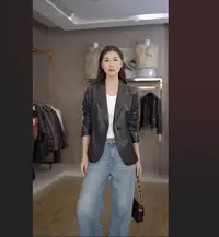 {JINMINGJIA}2025女士西装头层进口羊皮轻量短款皮衣外套09JM22