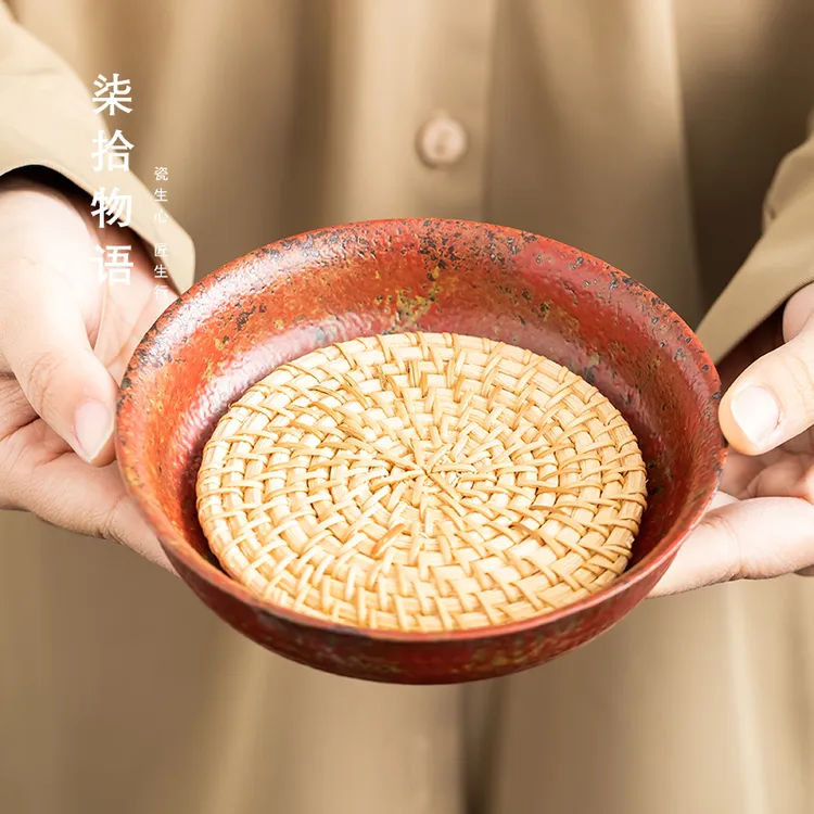 复古粗陶满山红赭石釉壶承蓄水陶瓷干泡台壶垫茶壶盖碗陶瓷底座