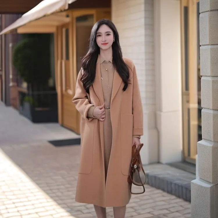 AMASS/阿玛施纯羊毛时尚简约大口袋中长款双面呢大衣 5400252