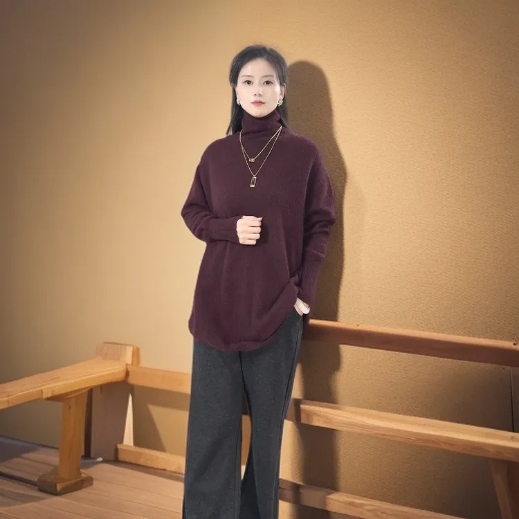 汝服宫秋冬山羊绒浣熊绒针织堆堆领轻奢大码宽松气质女装2318