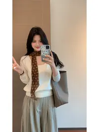 【肉肉】慵懒感V领羊毛针织衫女气质韩版防晒罩衫轻薄舒适上衣百搭