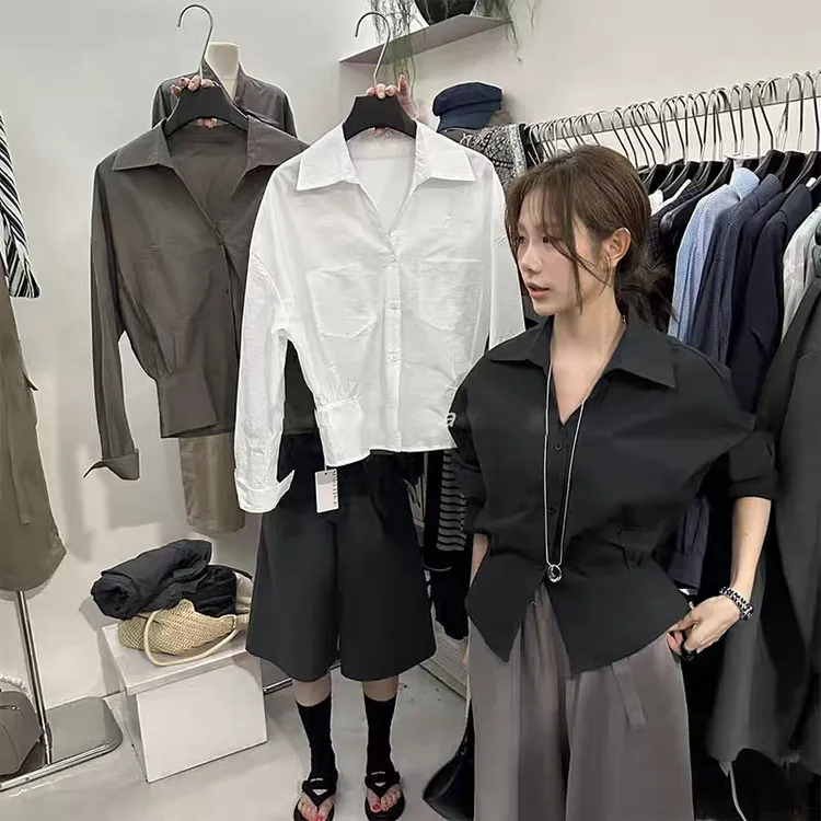 韩系气质翻领收腰衬衫女高级感轻奢减龄洋气秋季小众别致衬衣上衣
