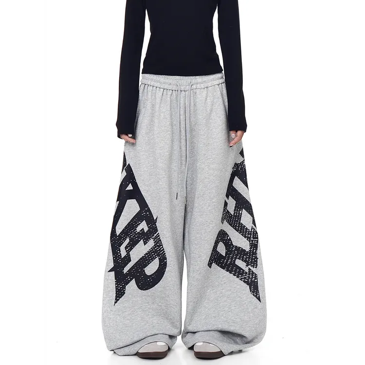 【颖颖专属】美式复古字母印花抽绳弯刀束脚休闲卫裤男女爵士舞宽松春秋阔腿裤