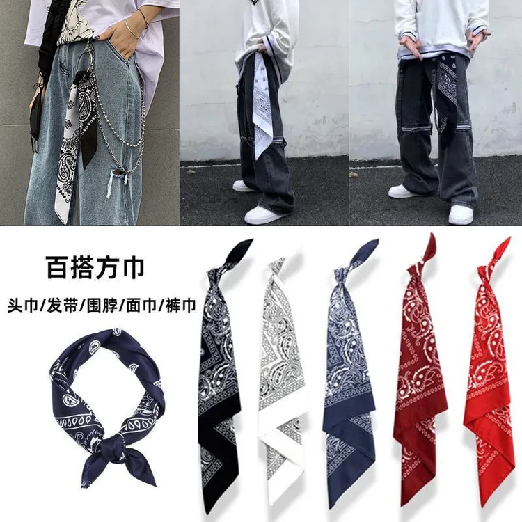 腰果花方巾裤链女嘻哈hiphop潮人裤巾男女包包挂饰摩托车复古飘带