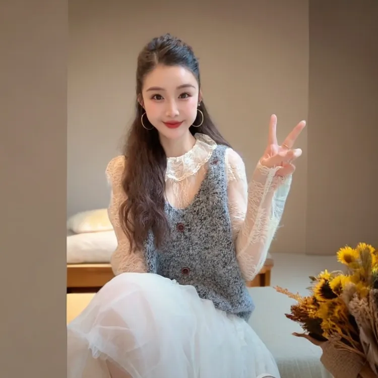 韩系简约软糯慵懒风灰色马甲背心早秋百搭减龄毛衣马甲YY71765