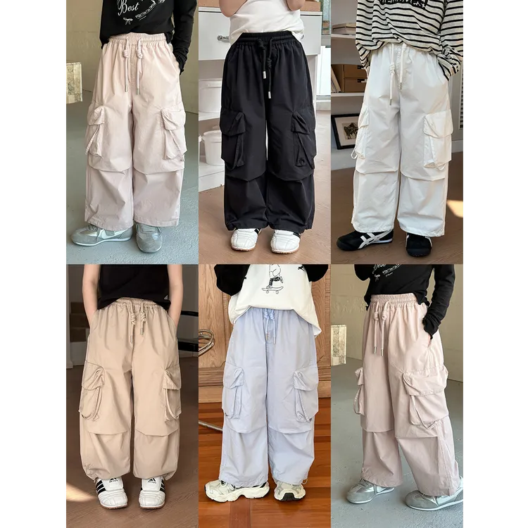 现货【纯棉】秋季女童袋工装裤中大小男女童韩版时髦长裤25A029