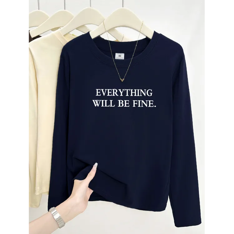 秋冬季爆款正肩抓绒长袖t恤女装时尚百搭加厚款打底衫圆领上衣潮