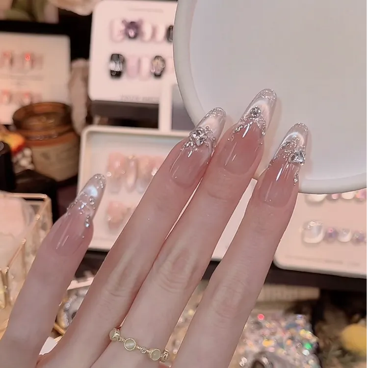 【天秤座】裸色爆闪猫眼美甲穿戴甲高颜值中长款气质显白手工穿戴甲