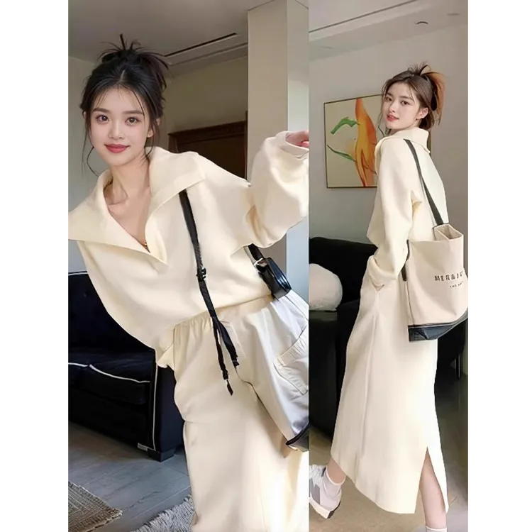 小香风休闲运动卫衣套装女春季高级感气质盐系轻熟半身裙两件套装