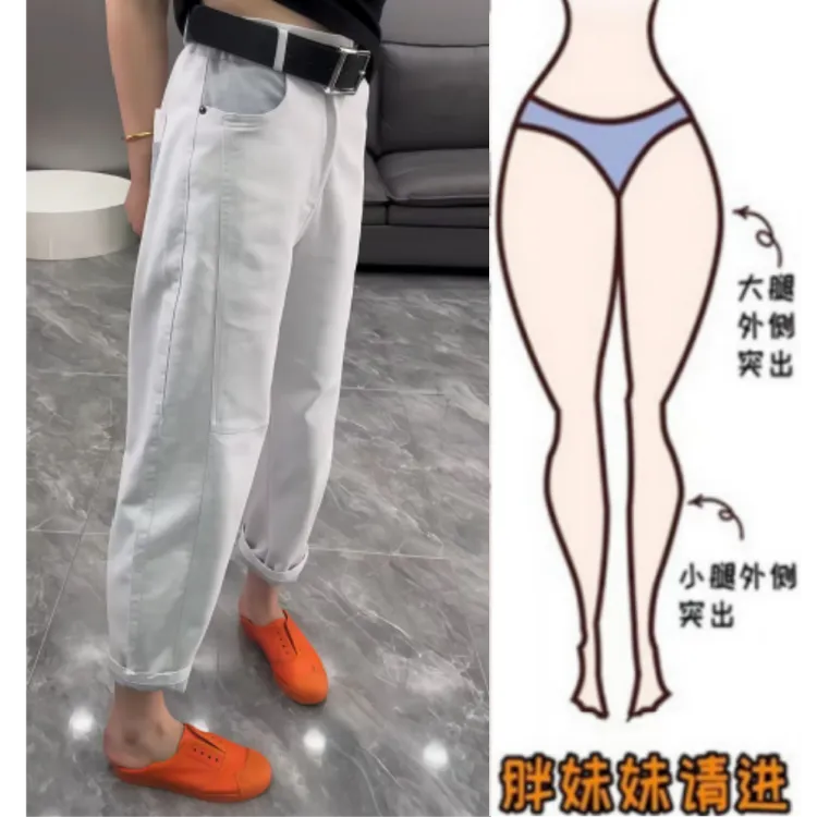 格洛森早女秋新款时尚设计感百搭高腰显瘦九分阔腿牛仔裤宽松美式