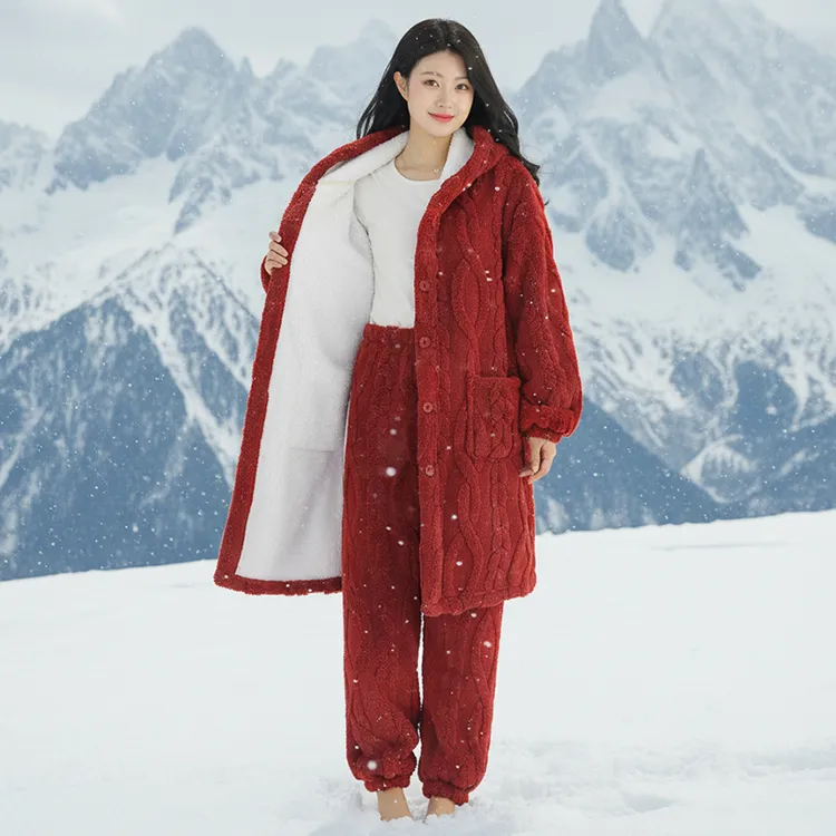 【零下15度】双层复合绒巨厚加厚加绒连帽套装外穿居家睡衣家居服