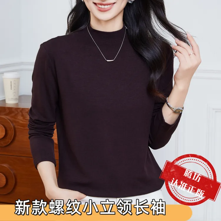 2025新款秋款小立领显瘦打底衫时尚百搭洋气显身材内搭长袖T恤991