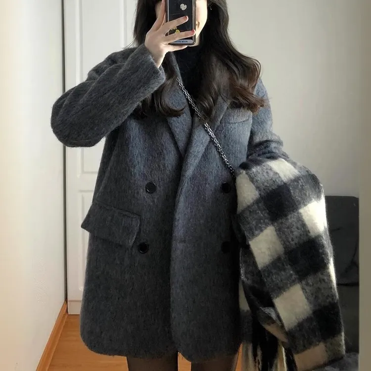 毛呢外套女短款小个子2025新款秋冬季高级感西装赫本风厚呢子大衣