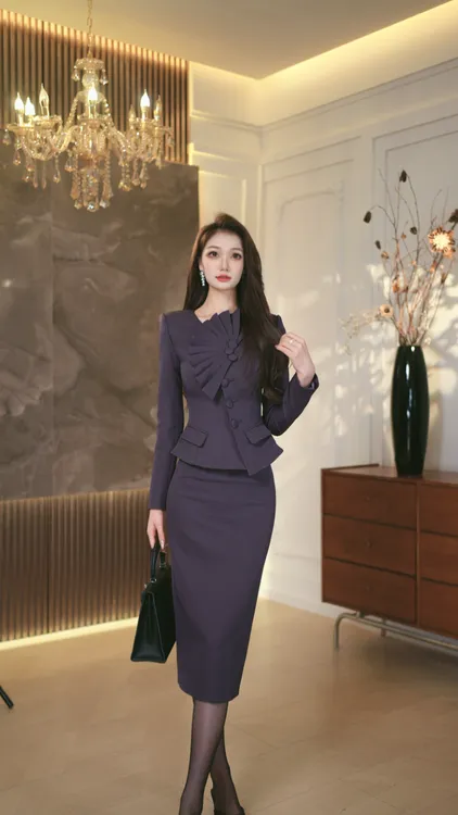 罗曼定制  原创设计显瘦时尚套装女神范包臀裙时尚长袖女装轻熟