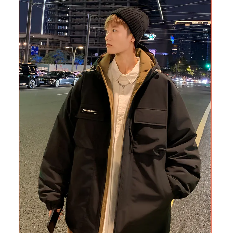 90白鸭绒工装连帽羽绒服男大码休闲加厚保暖冬季外套时尚百搭上衣