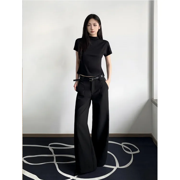 180高个子175加长黑色阔腿西装裤女高级感小众宽松垂感休闲拖地裤