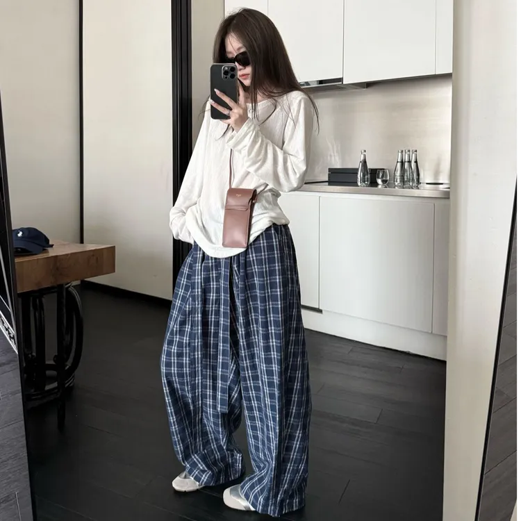 2025新款慵懒风套装纯色宽松长袖T恤女秋季高腰显瘦休闲裤两件套