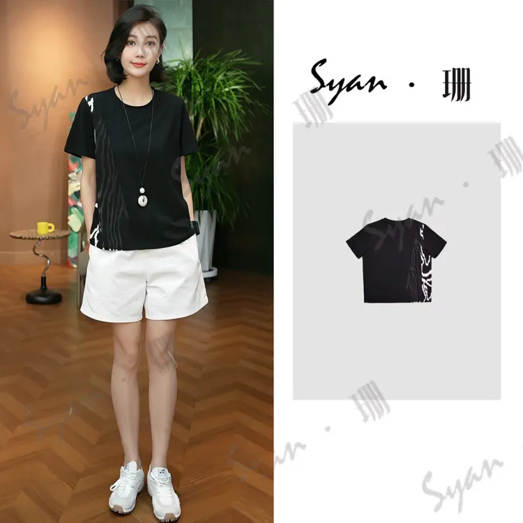 Syan【花间影】洋气衣服女贵系时尚潮流设计感宽松T恤温婉大方衣服