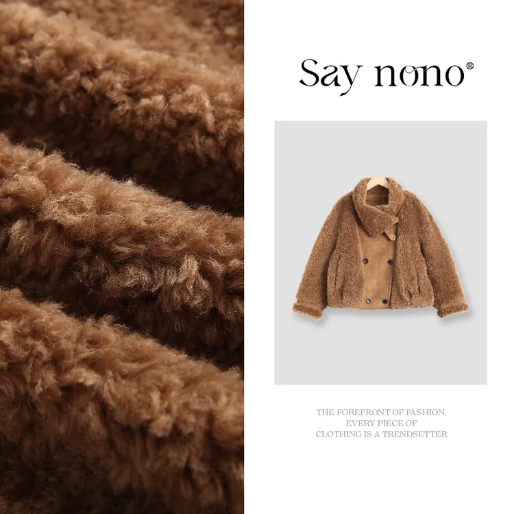 懒猫nono│Saynono 短款羊毛大衣皮毛一体外套/MF9025