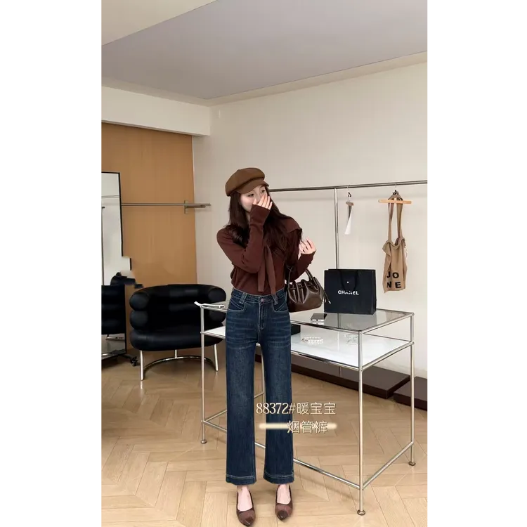 王永家~秋冬新款加厚法棍弹力软牛仔烟管裤88372