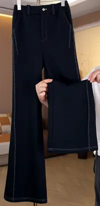 露露【阔腿裤】秋冬黑色休闲减龄洋气针织微喇阔腿裤-3699#