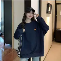 A028秋冬季女童加绒oversize慵懒宽松圆领长袖卫衣