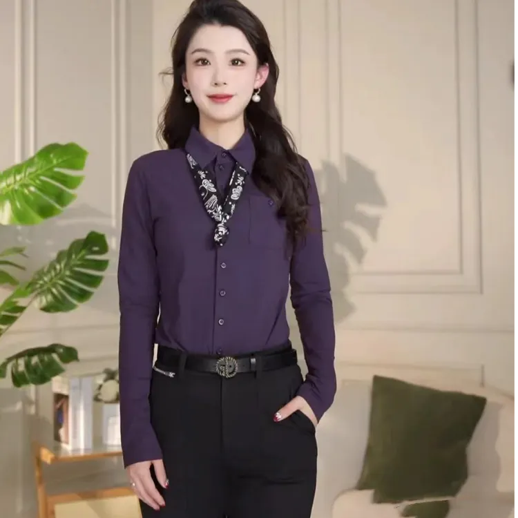 GIRDEAR/哥弟新款显瘦简约时尚四季面料长袖纯色衬衫上衣 1300820