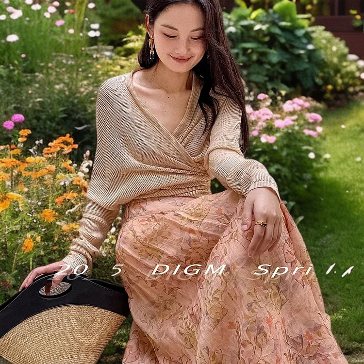 早春上新极简风松弛感V领别致系带设计宽松显瘦针织开衫