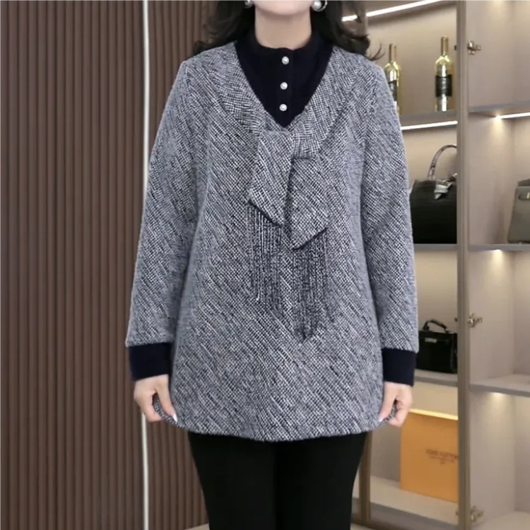 2025大码女装冬季新款拼接洋气显瘦遮肉简约上衣ZSX25A0398 