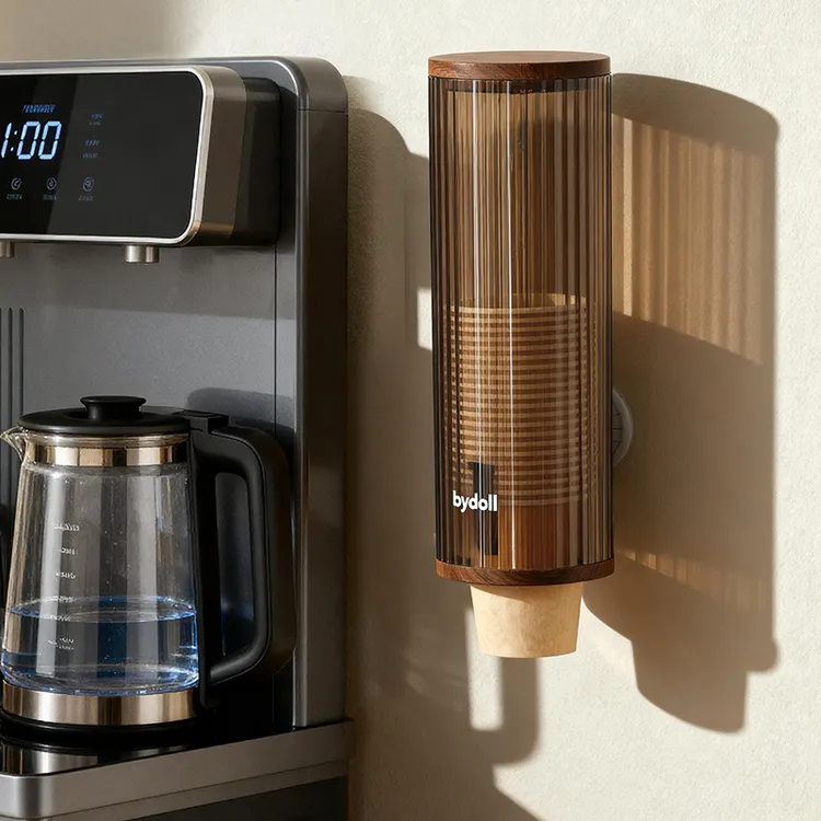 木纹取杯器胡桃木纹免打孔纸杯架取杯器免打孔高颜值一次性取杯器