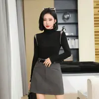 S182半高领显瘦冬季圆领网红纯色立领长袖女士衬衫