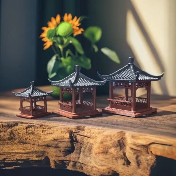 四角单层亭微型中式凉亭带灯古建筑模型庭院书房假山水陆缸摆件