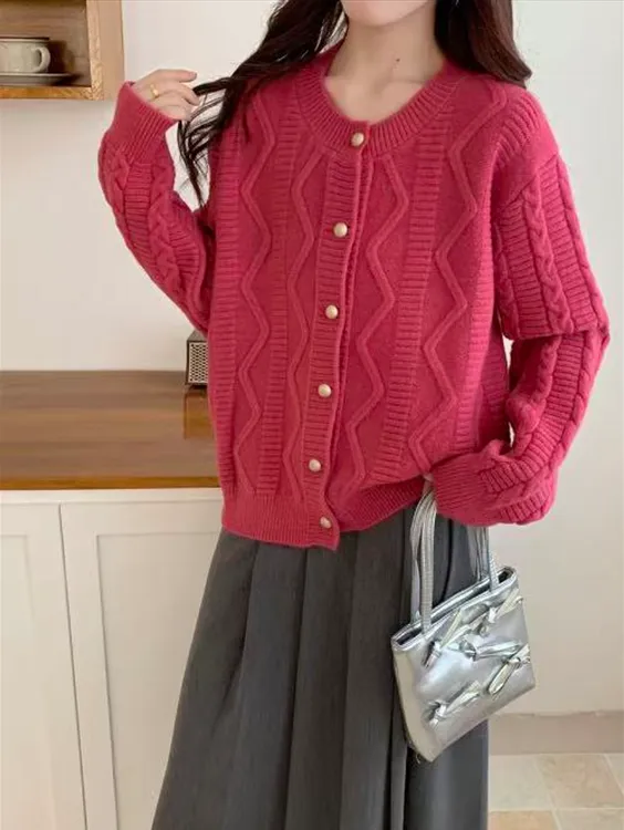 嘉嘉定制【重磅加厚高克重】毛衣外套女2025秋冬新款慵懒风宽松显瘦减龄保暖