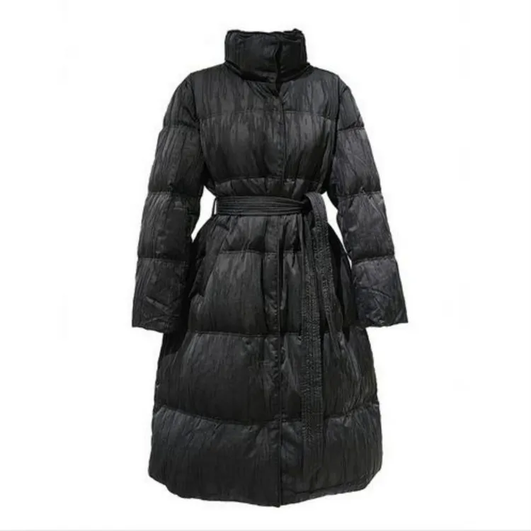 玛丝菲尔保暖女士中长款黑色冬季加厚休闲收腰羽绒服T1EG4718Y