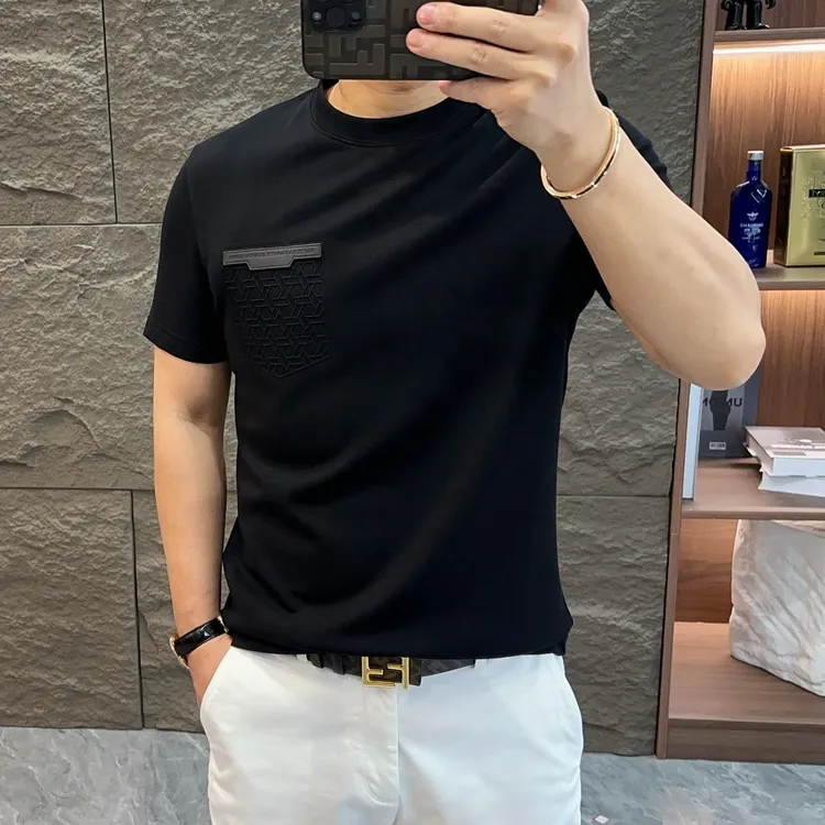GCONE男士秋冬时尚高品质轻奢圆领领短袖袖T恤打底衫休闲简约纯色