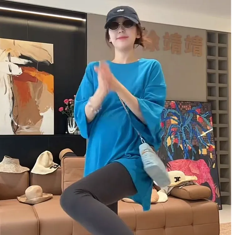 徐靖靖【蓝调时光】简约纯色百搭T恤慵懒感宽松短袖洋气女装2506172